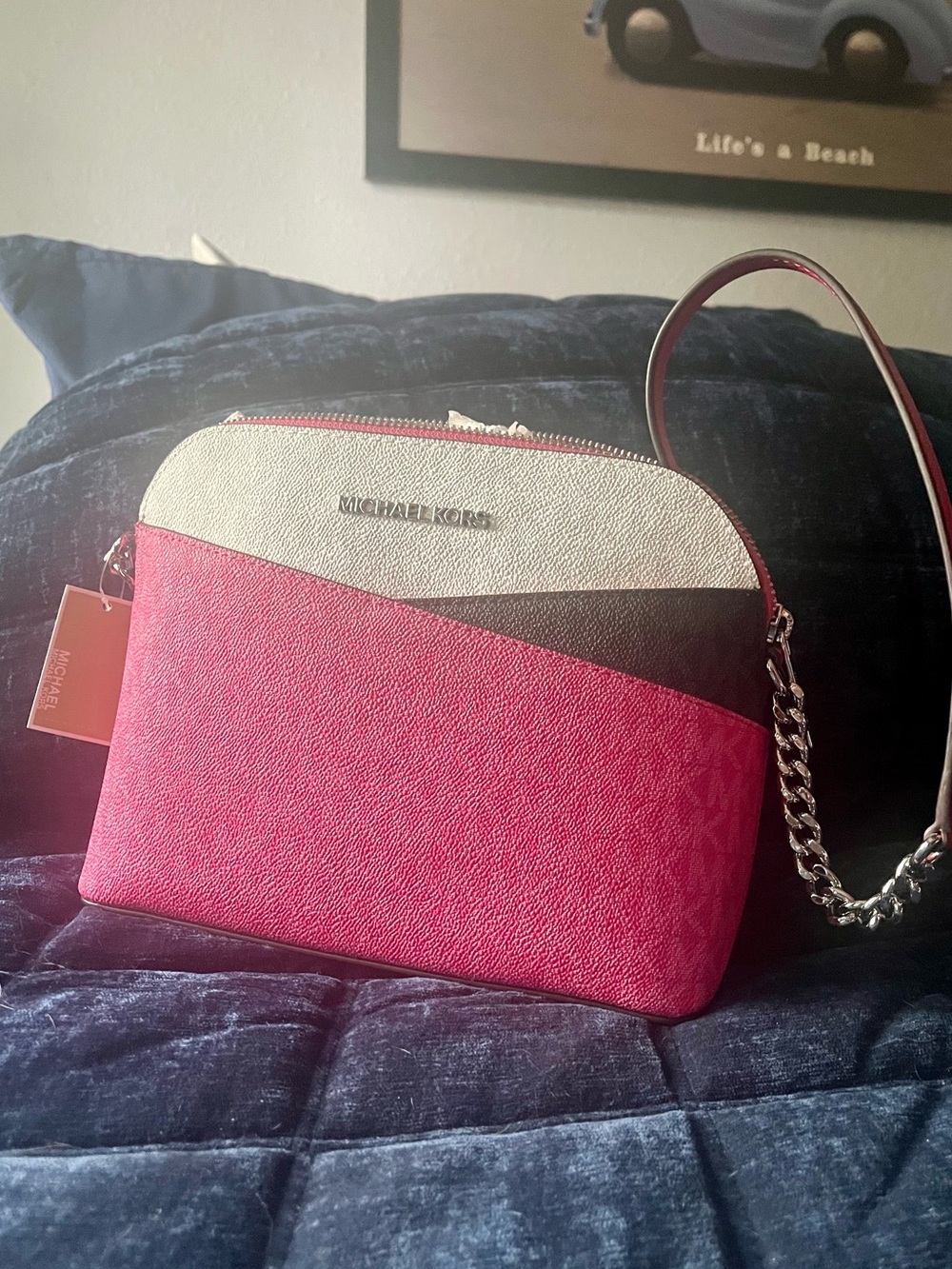 Michael Kors Pink, Cream & Black Diagonal Colorblock Crossbody - Picture 2 of 6